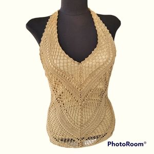 The Limited: Gold Crochet Halter Top.. Sz. S.